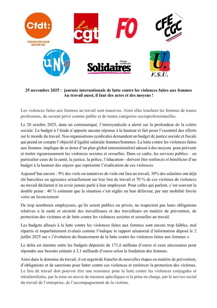 2025-11-18_communique intersyndical 25 novembre 2025_1 Communiqué contre la violence faite aux femmes